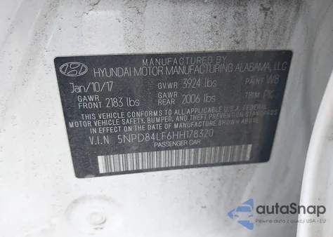 2017 Hyundai Elantra Se z USA, uszkodzony, nr VIN 5NPD84LF6HH178320